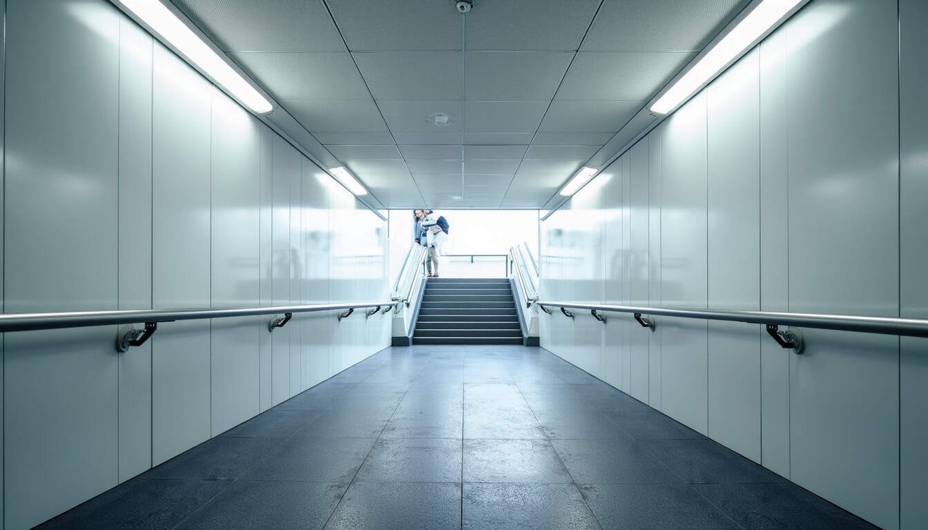 Vue d’un monte-escalier tournant en fonctionnement à Decazeville