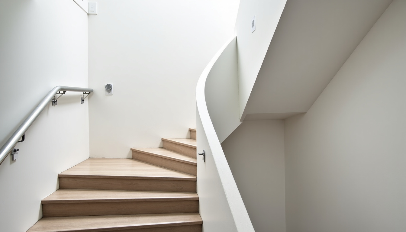 Vue d’un monte-escalier tournant en fonctionnement dans une maison à Saint-Nolff