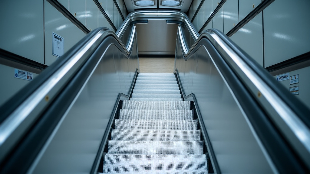 Vue intérieure du mécanisme d’un monte-escalier en fonctionnement