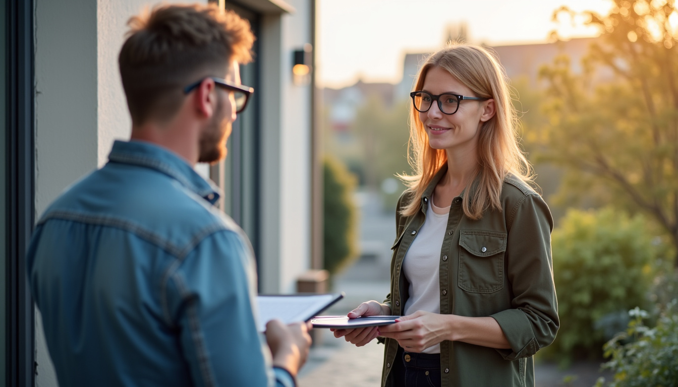 Conseiller en train de présenter un devis pour un monte-escalier à Romagny Fontenay
