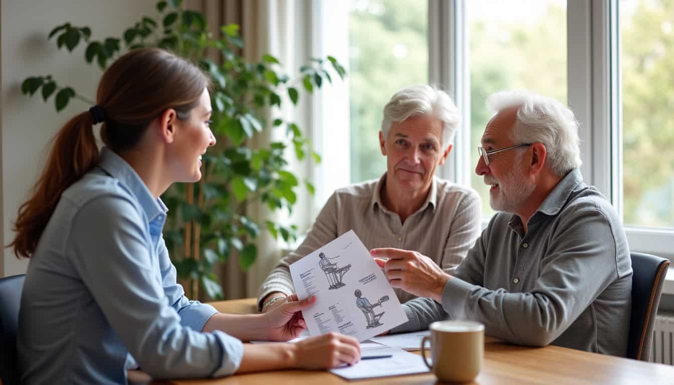Conseiller expliquant les aides financières pour un monte-escalier à Lignan-sur-Orb