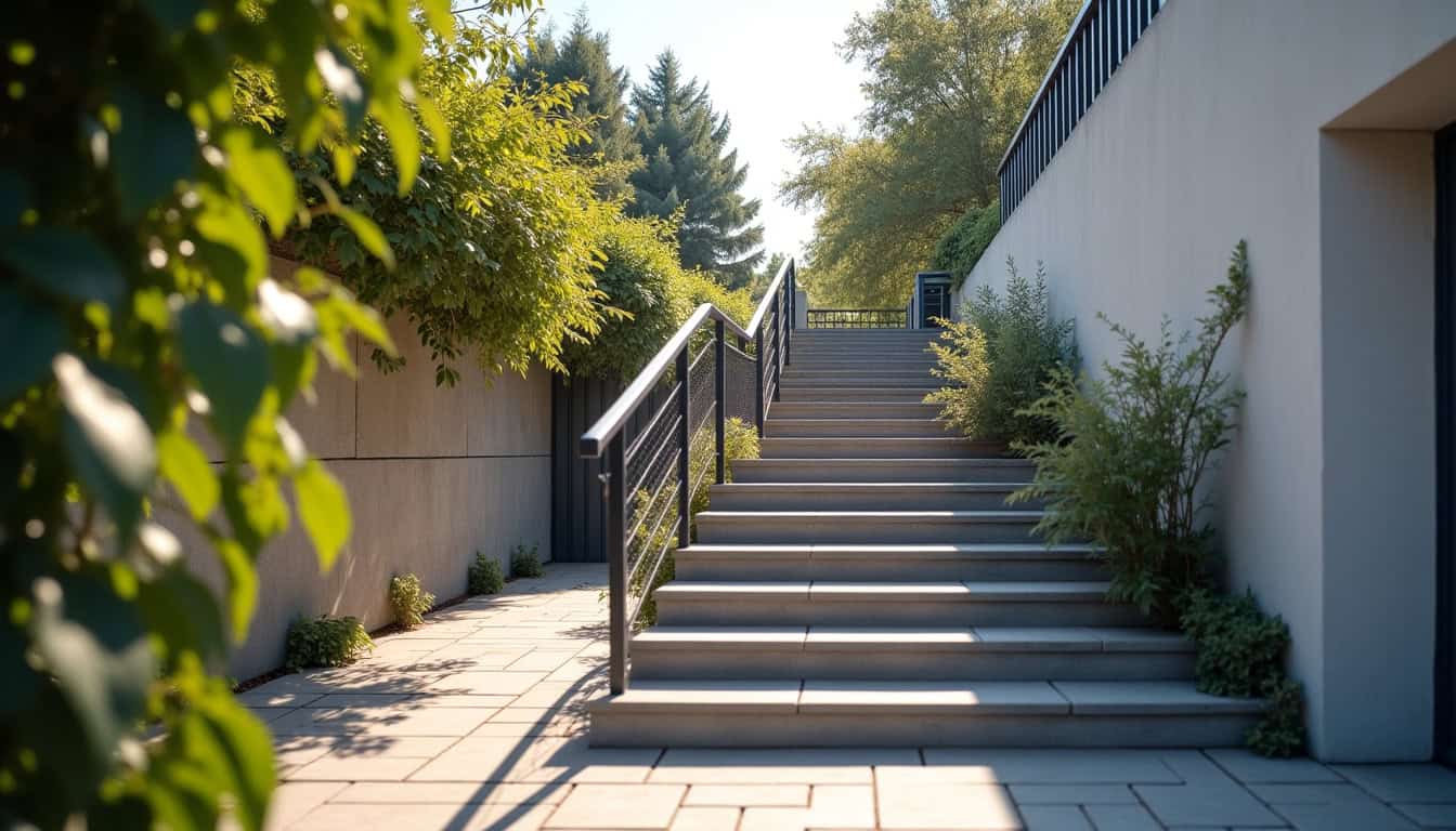 Différents modèles de monte-escaliers installés à Amou: droit, tournant et extérieur