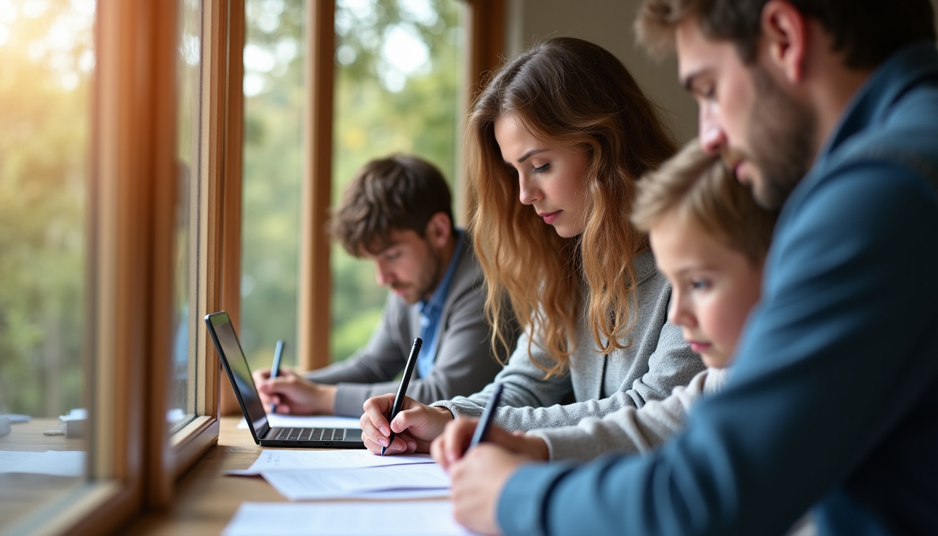 Famille remplissant un dossier de demande d’aides pour un monte-escalier à Routot