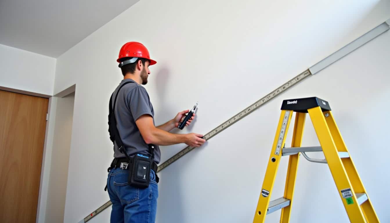 Installateur monte-escalier en train de mesurer un escalier à Caussade