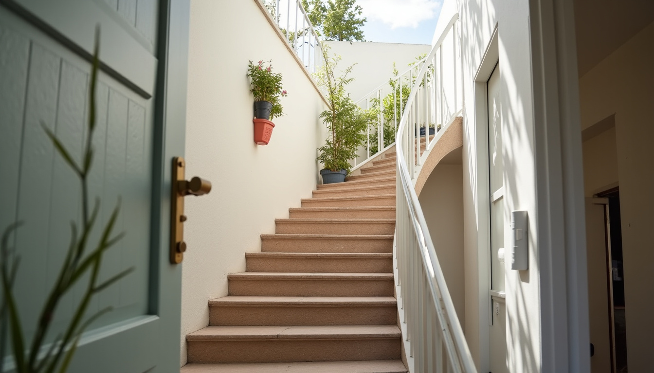 Installation d’un monte-escalier courbe dans une habitation à Sens, avec rail adapté à la courbe de l’escalier