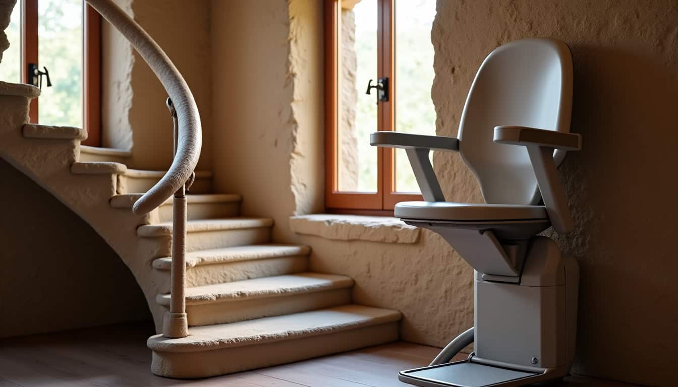 Installation d’un monte-escalier tournant dans une maison à Montredon-Labessonnié