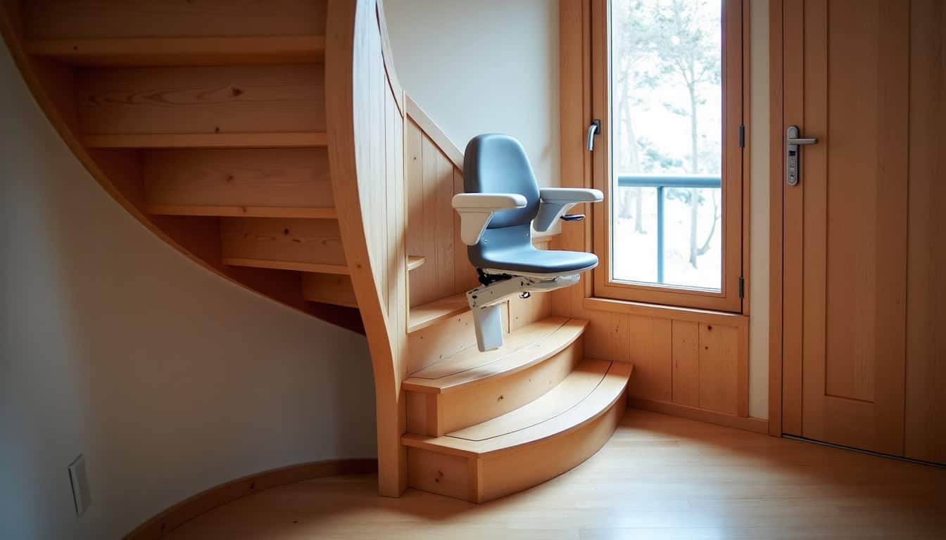 Installation d’un monte-escalier tournant dans une maison à Thônes avec escalier en colimaçon