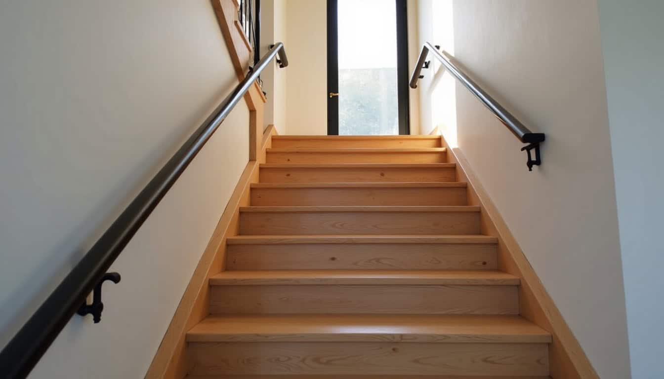 Monte-escalier droit en aluminium noir installé dans un escalier en bois clair d