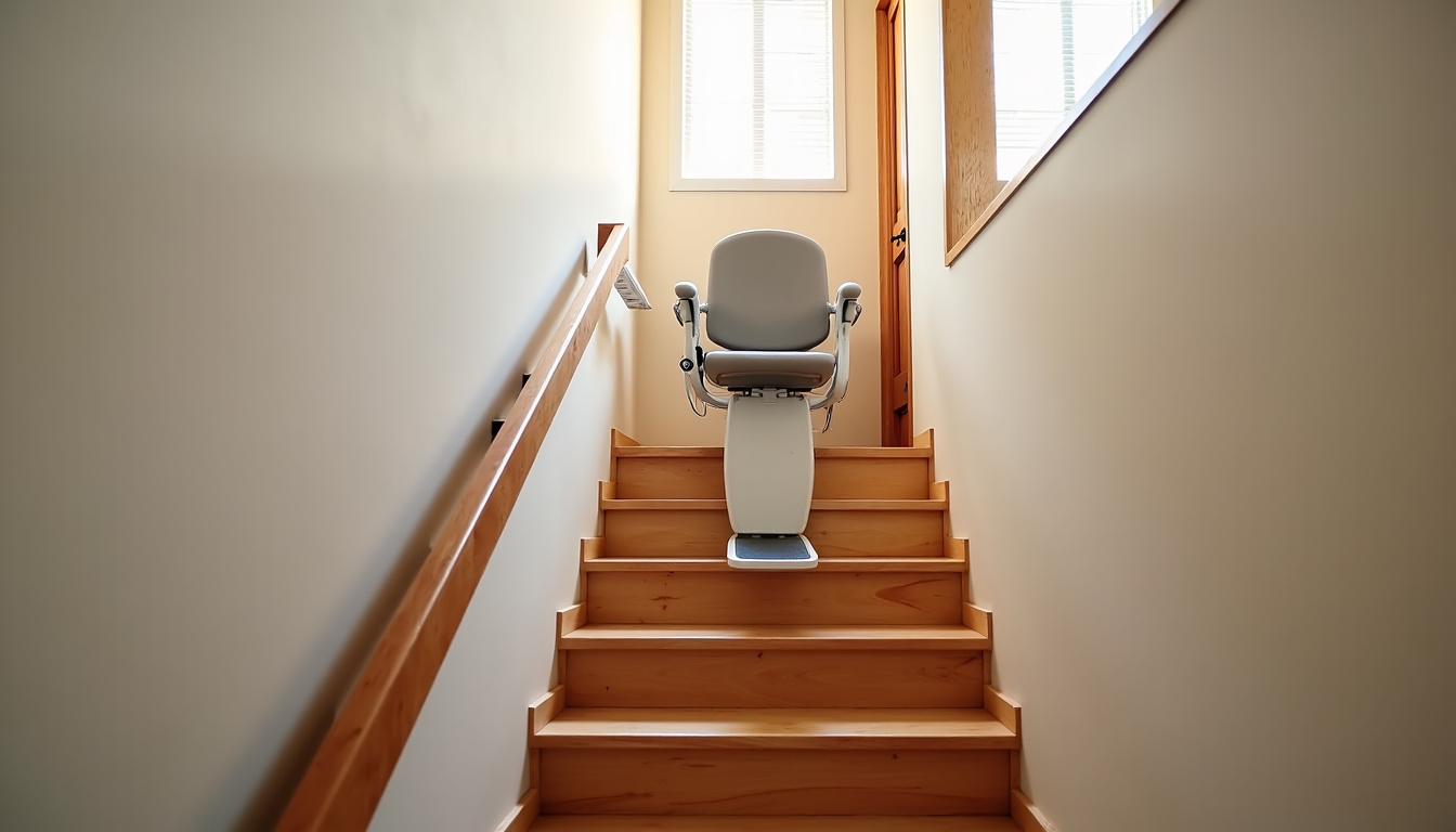 Monte-escalier droit installé dans une maison à Anneville-Ambourville