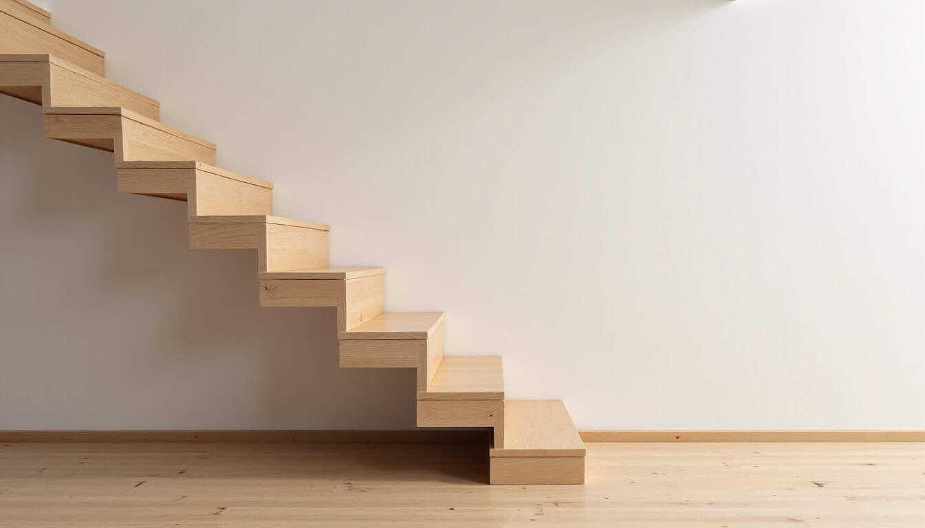 Monte escalier droit installé dans une maison à Cuverville, escalier en bois traditionnel