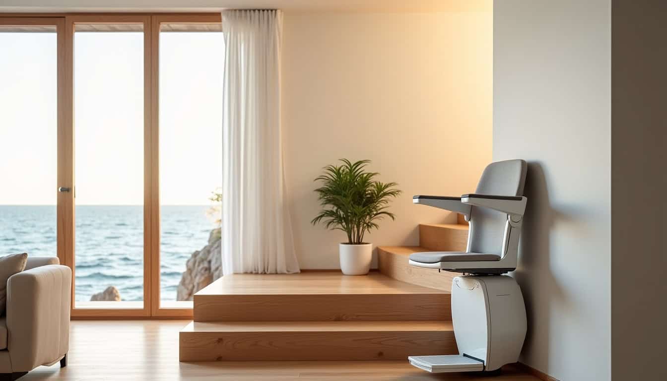 Monte-escalier droit installé dans une maison moderne à Théoule-sur-Mer