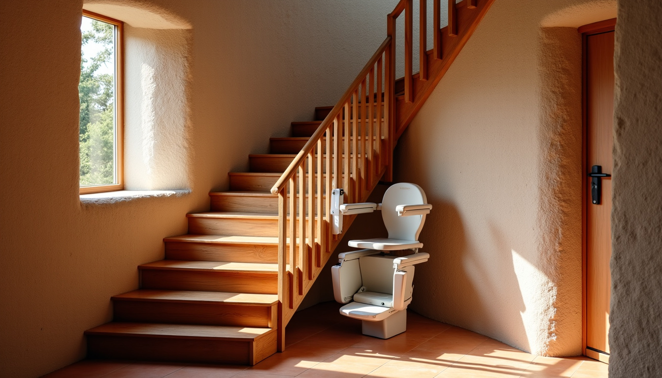 Monte-escalier droit installé dans une maison traditionnelle du Gard
