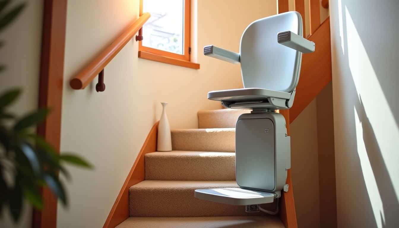 Monte-escalier droit installé sur un escalier droit dans une maison à Toulon-sur-Arroux