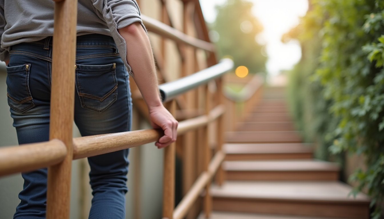 Monte-escalier droit installé sur un escalier en bois à Charnay-lès-Mâcon, avec siège en tissu noir et rail métallique discret