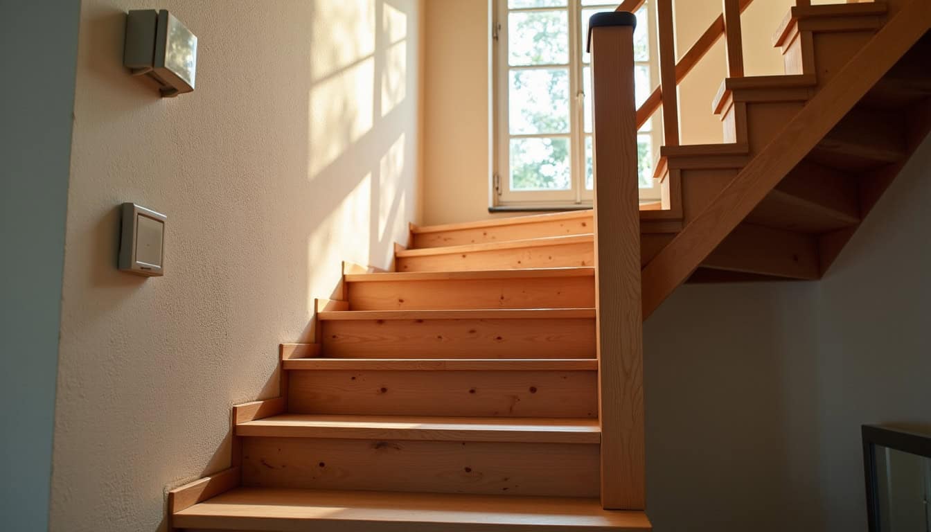 Monte-escalier droit installé sur un escalier en bois dans une maison traditionnelle de Salles-d
