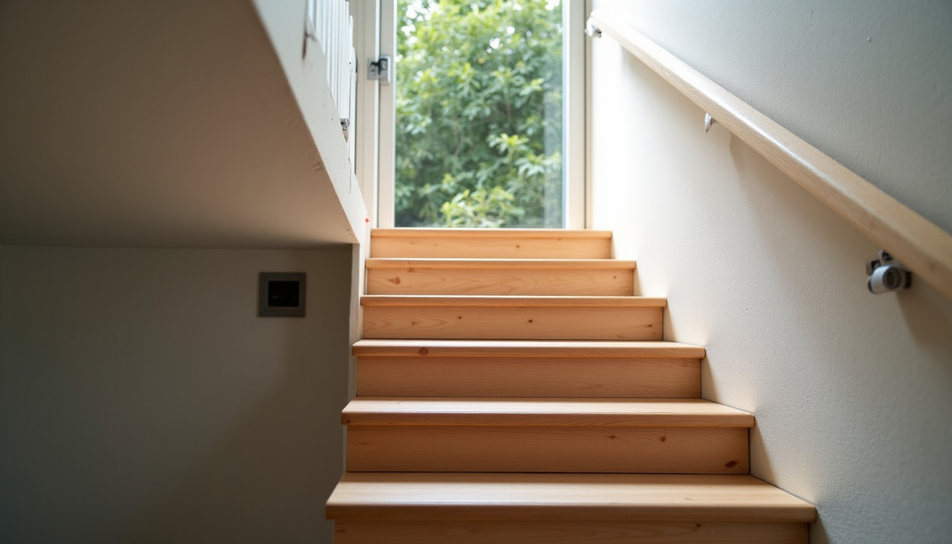 Monte-escalier droit installé sur un escalier rectiligne dans une maison à Saint-Brice-Courcelles
