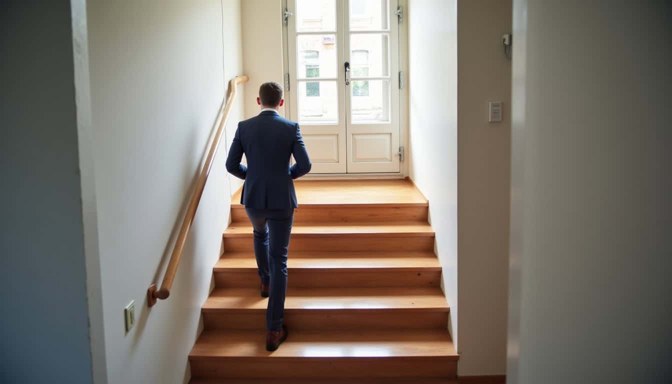 Monte-escalier en fonctionnement dans une maison à Saint-Héand, montrant les dispositifs de sécurité activés