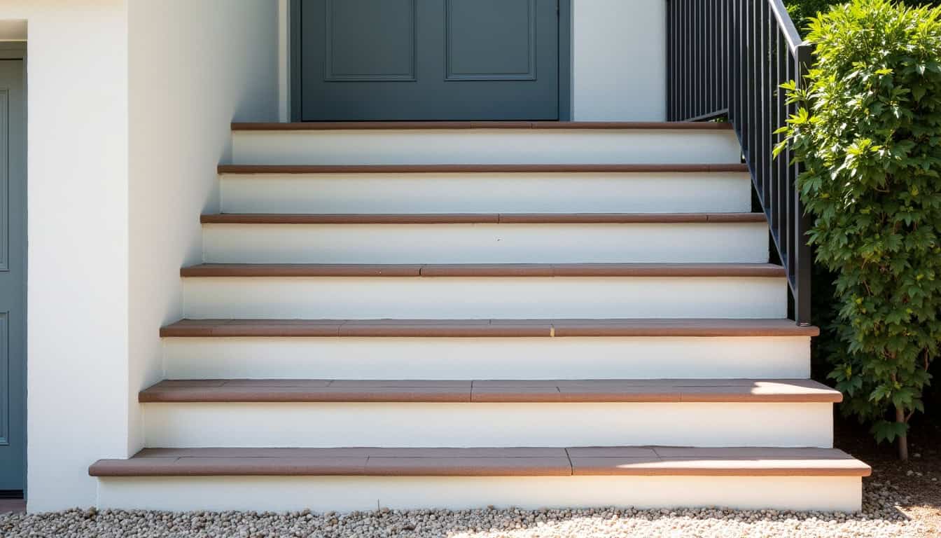 Monte-escalier extérieur installé à l’arrière d’une maison à Montoison, en milieu rural