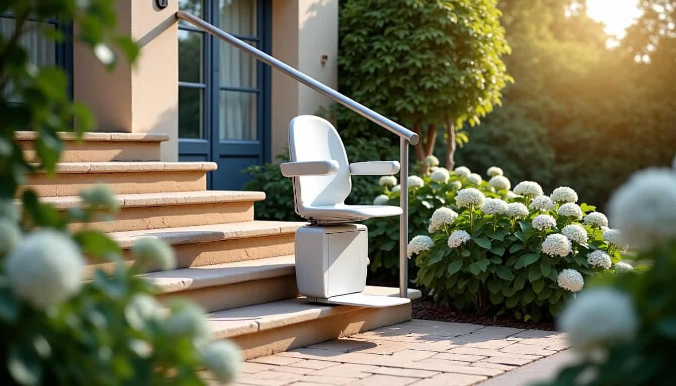 Monte-escalier extérieur installé dans une résidence à Vézelois, vue d