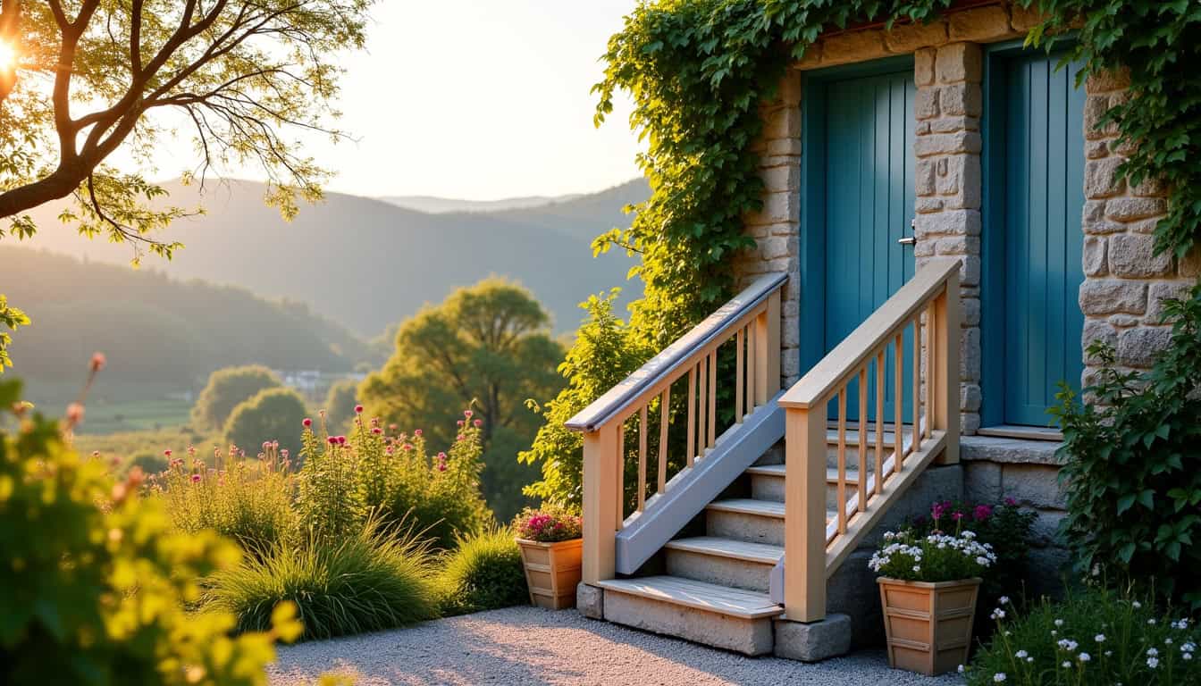 Monte-escalier extérieur installé devant une maison à Magnac-Laval