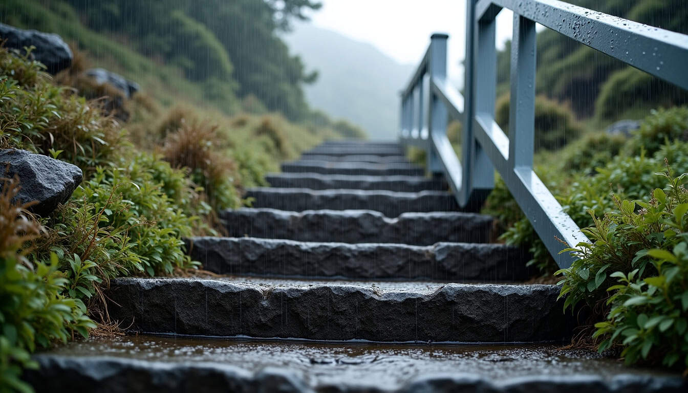 Monte-escalier extérieur installé sur un escalier en pierre à Crozet, résistant aux intempéries