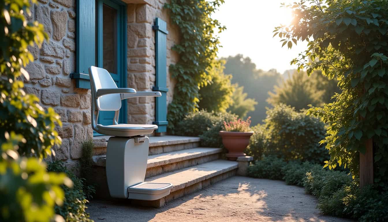 Monte-escalier extérieur installé sur un escalier extérieur à Quiévy