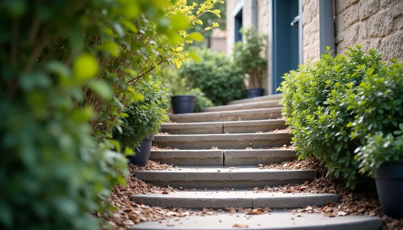Monte-escalier extérieur installé sur un escalier menant au jardin d