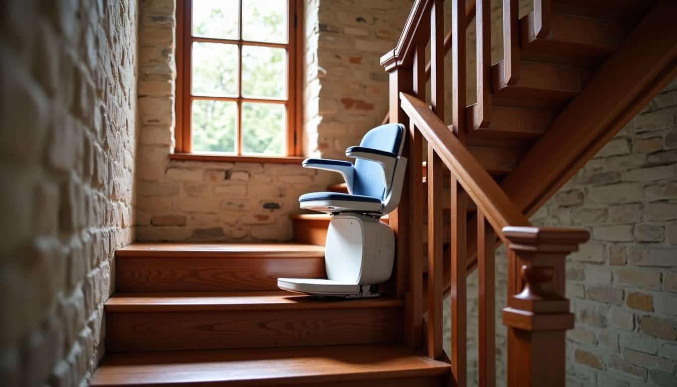 Monte-escalier installé dans une maison ancienne à Coligny, préservant le charme de l