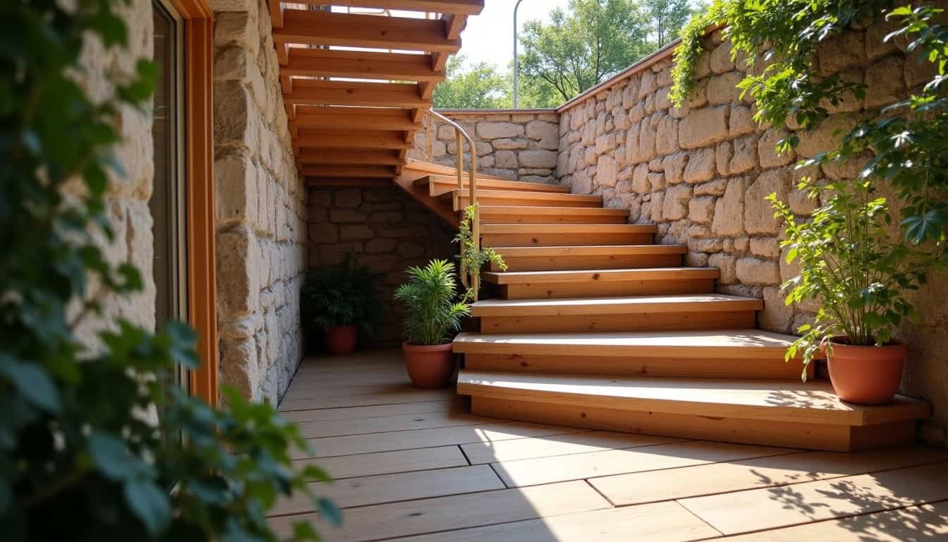 Monte-escalier installé dans une maison ancienne à Les Vallées de la Vanne, intégré harmonieusement à l’escalier en bois