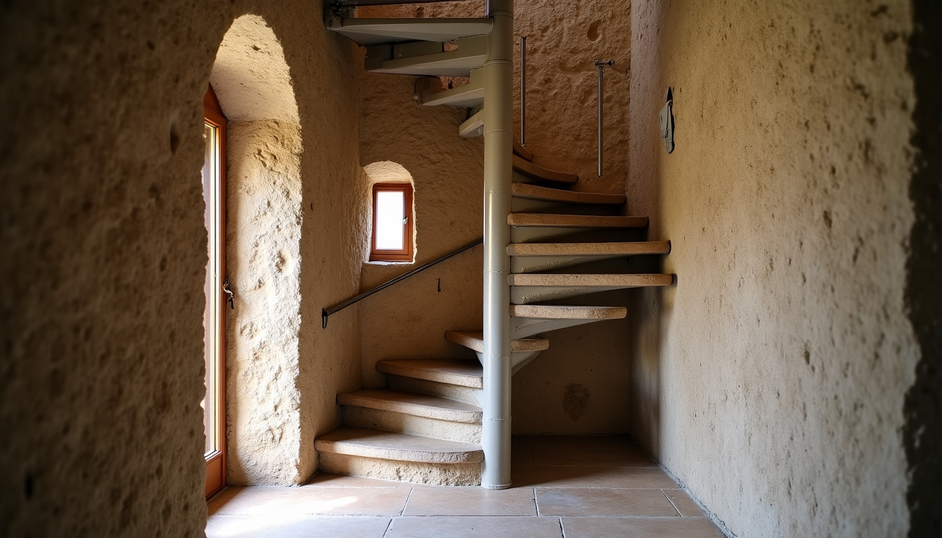 Monte-escalier installé sur un escalier étroit dans une ancienne maison de Saint-Martin-Osmonville