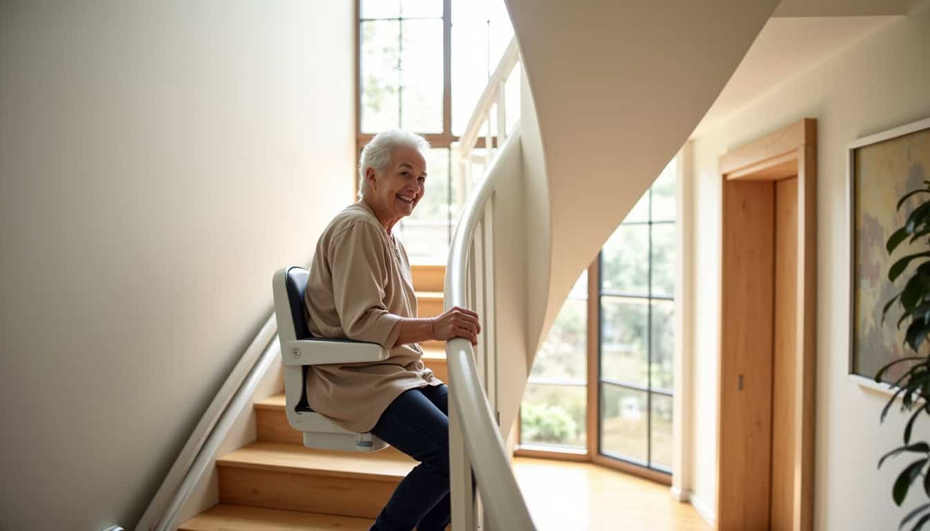 Monte-escalier tournant en cours d