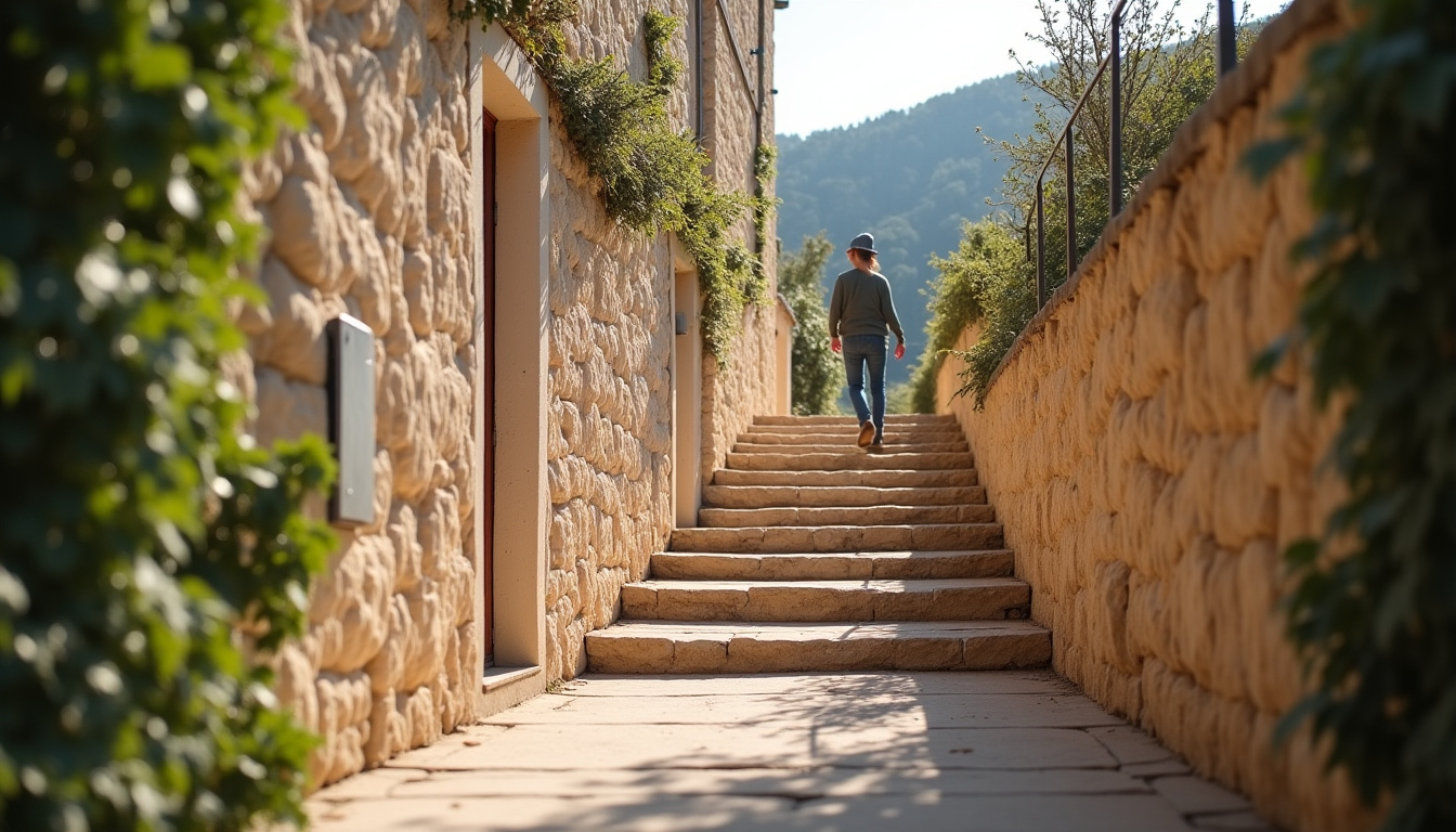 Monte-escalier tournant installé dans un escalier en colimaçon à Peyrolles-en-Provence