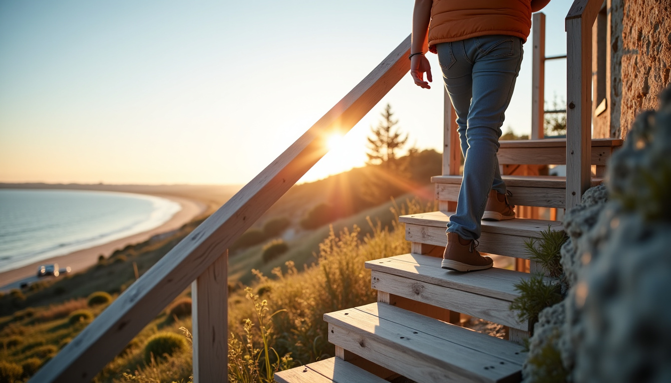 Monte-escalier tournant installé dans une habitation à Larmor-Plage, en situation réelle