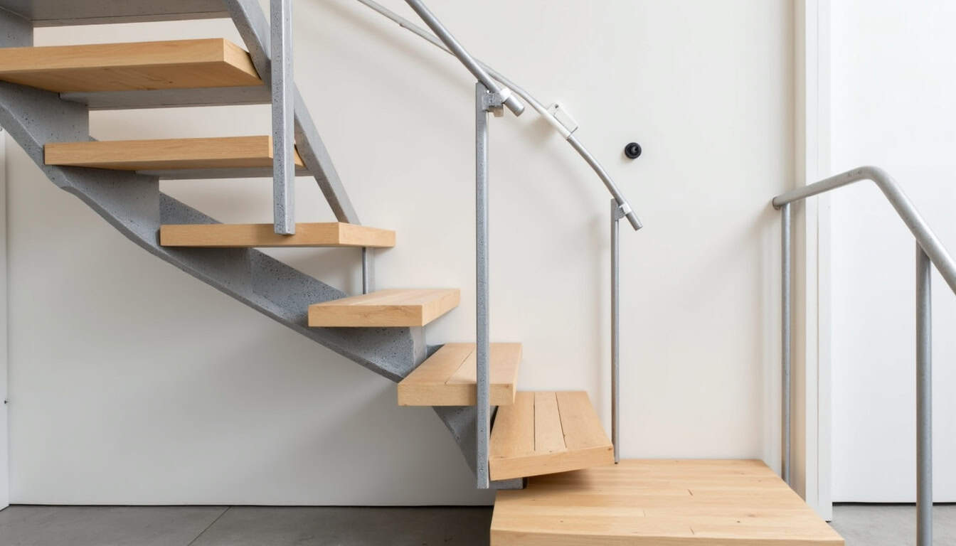 Monte-escalier tournant installé dans une maison à Josselin, avec rail courbe adapté à un escalier en colimaçon