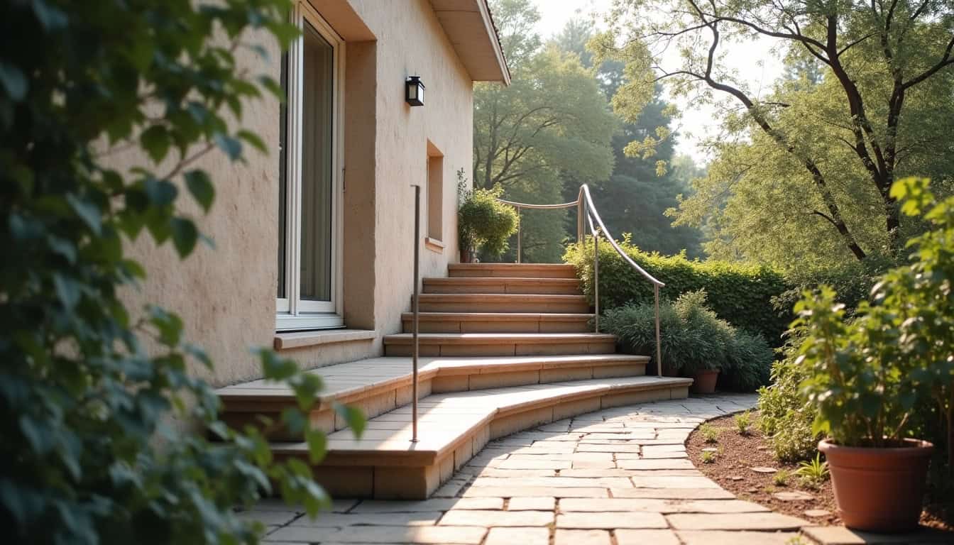 Monte-escalier tournant installé dans une maison à Montivilliers, suivant parfaitement la courbe de l