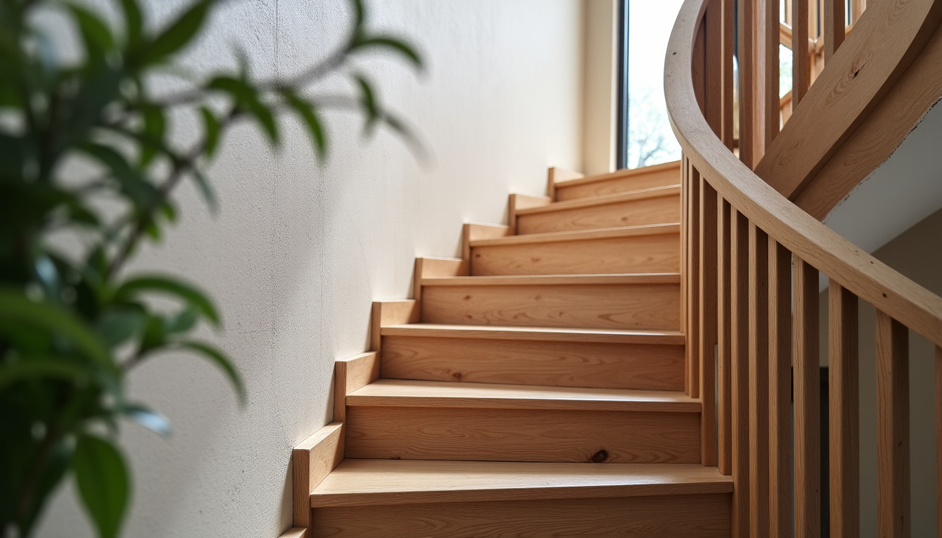 Monte-escalier tournant installé dans une maison à Pringy (74), suivant un escalier en colimaçon avec un rail courbe adapté