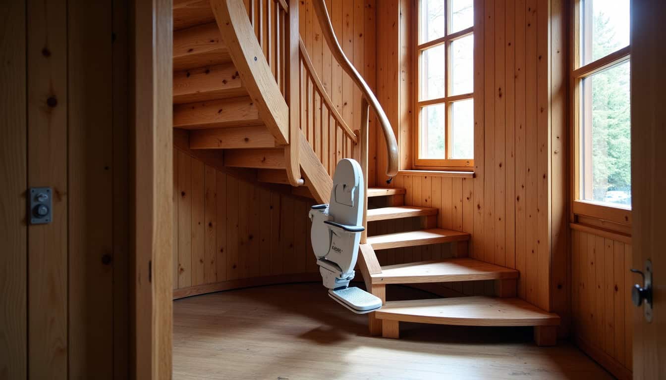 Monte-escalier tournant installé dans une maison traditionnelle de Viuz-en-Sallaz