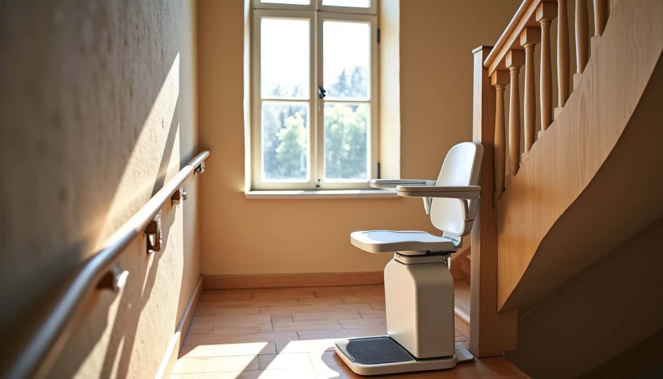 Monte escalier tournant installé sur un escalier en colimaçon à Condé-sur-Vire