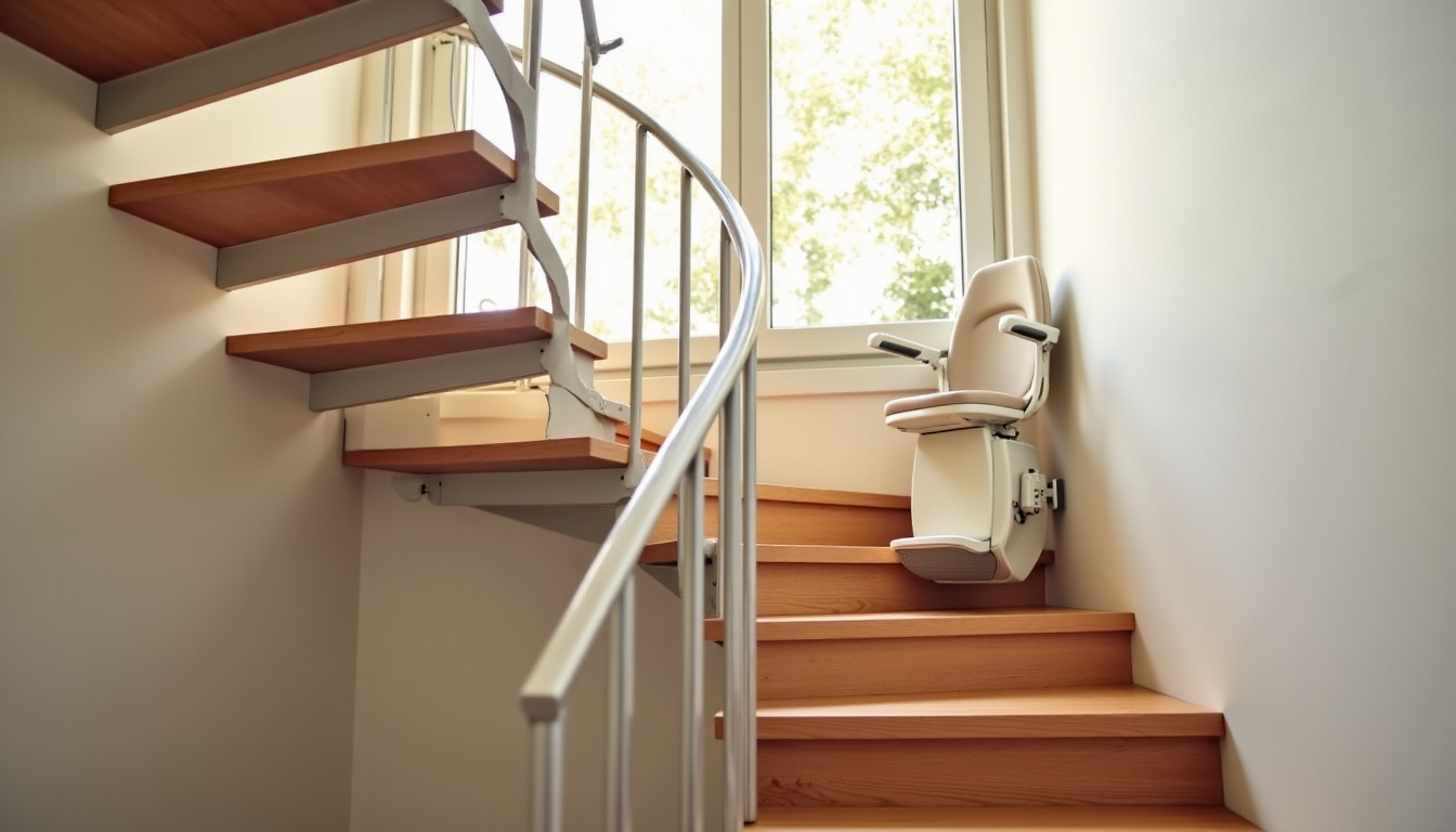 Monte-escalier tournant installé sur un escalier en colimaçon à Échiré