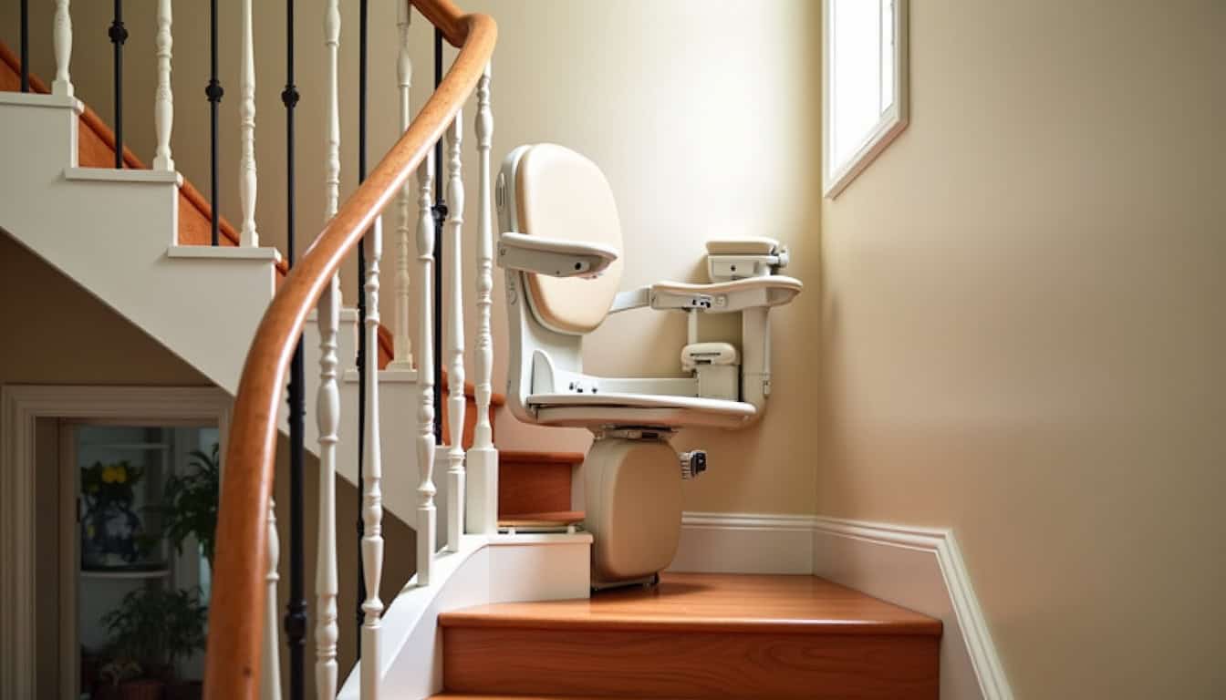 Monte-escalier tournant installé sur un escalier en colimaçon à La Force