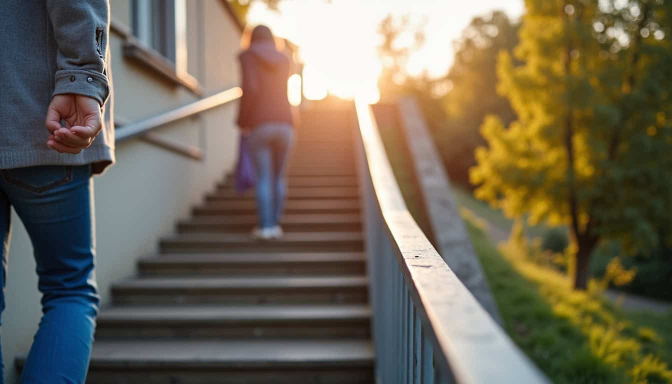 Personne âgée testant un monte-escalier dans un point conseil à proximité de Vair-sur-Loire