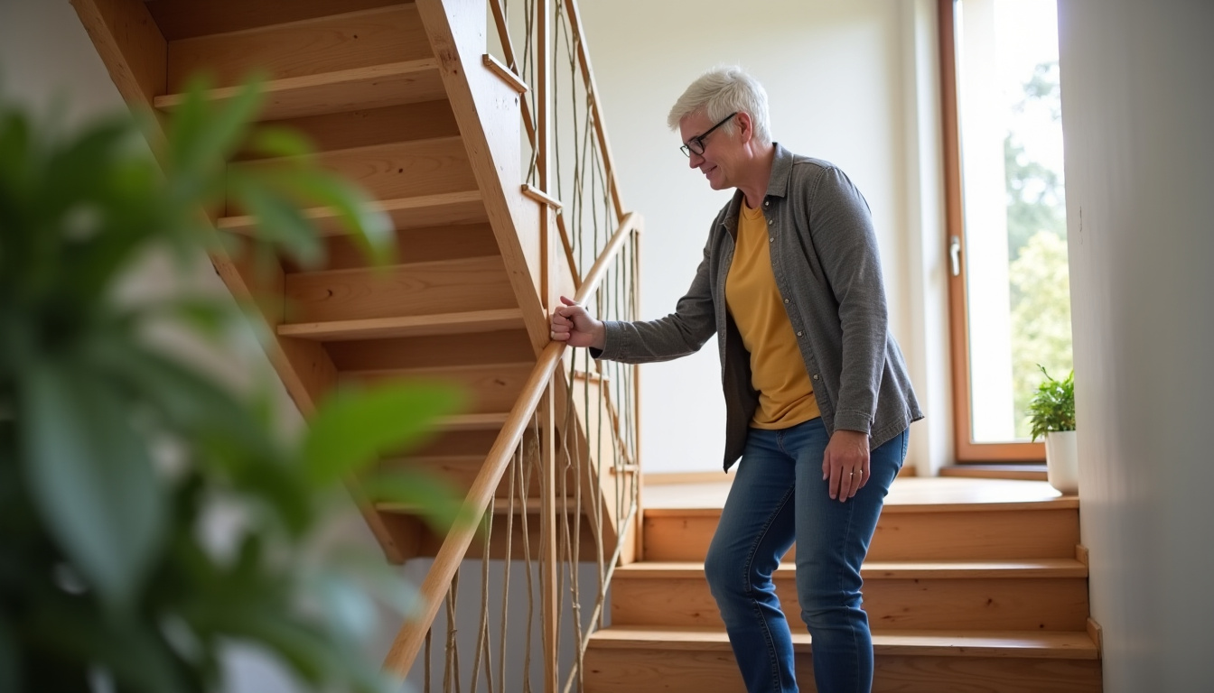 Personne âgée utilisant confortablement un monte-escalier dans sa maison à Oletta