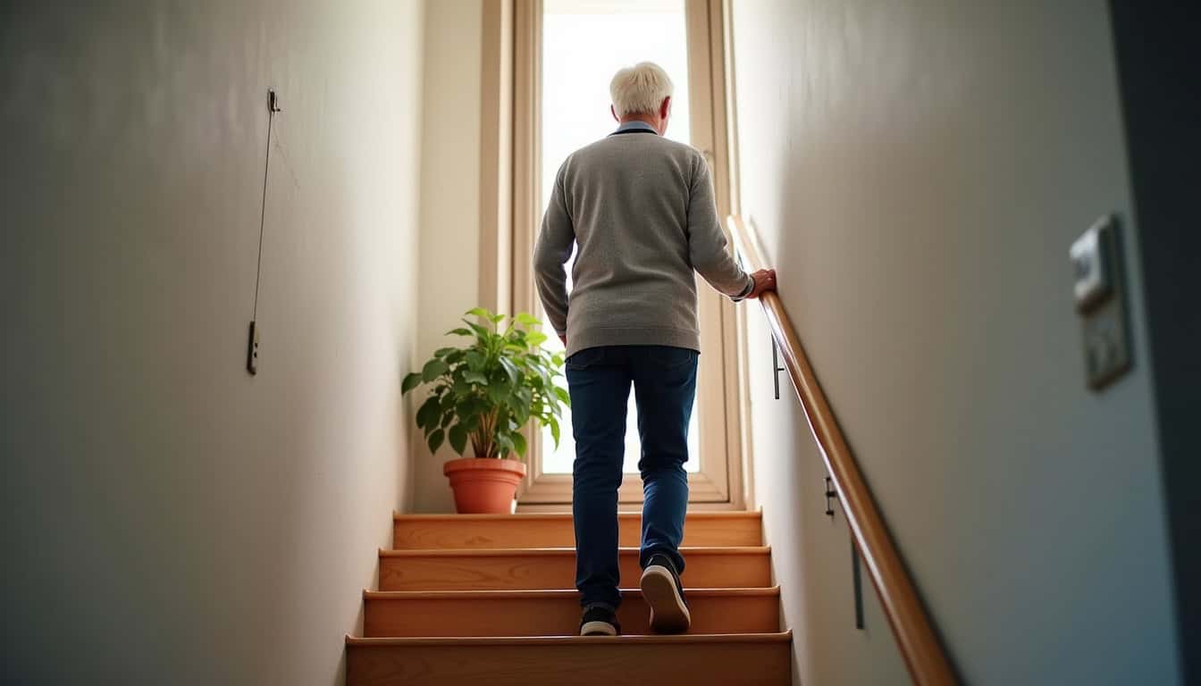 Personne âgée utilisant son monte-escalier dans une maison à Bessay-sur-Allier