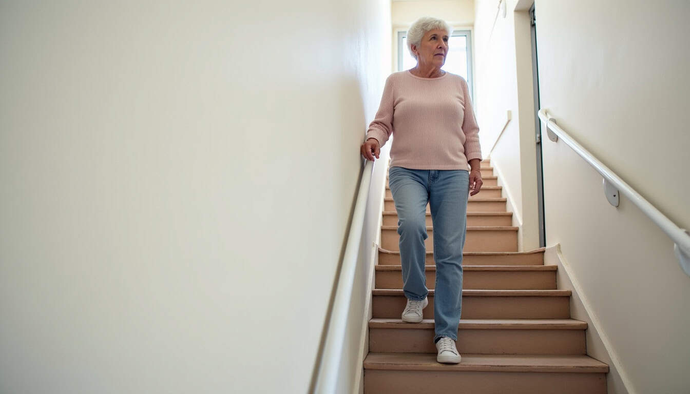 Personne âgée utilisant un monte-escalier dans une maison à Roquemaure