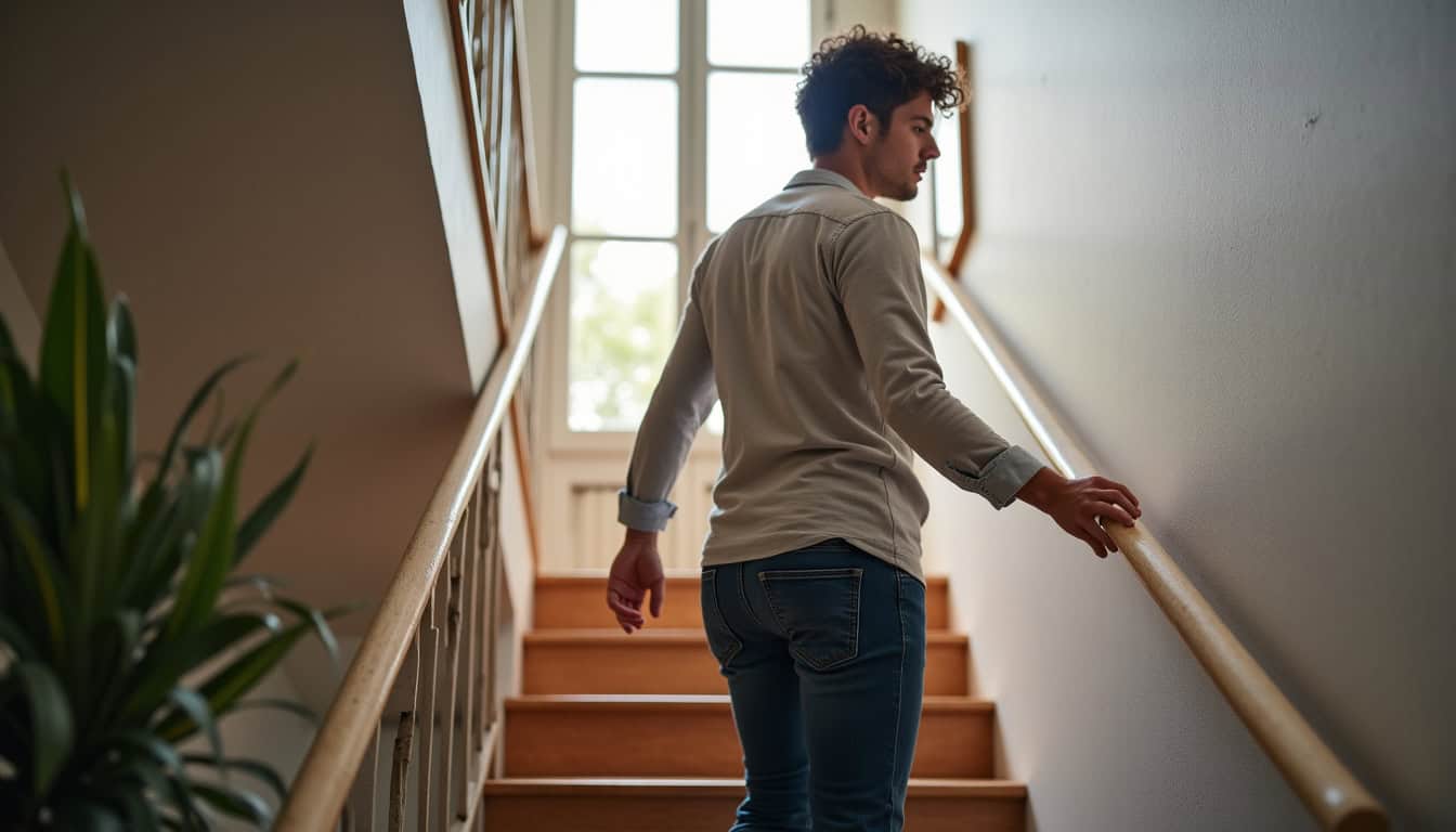 Personne utilisant un monte-escalier assis dans une maison de Saint-Bonnet-le-Château