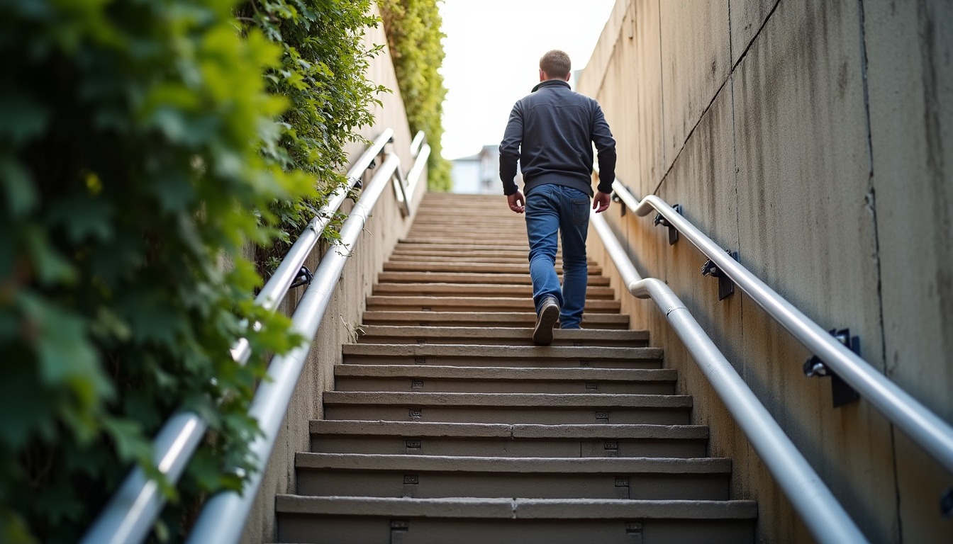 Rail de monte-escalier tournant en cours de pose sur un escalier en colimaçon à Issé