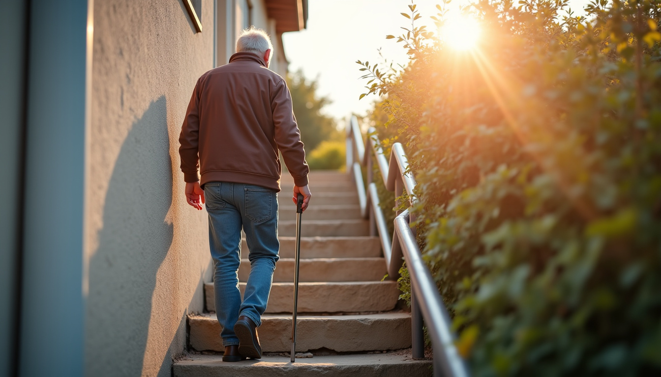 Senior utilisant un monte-escalier dans une maison à Ternay