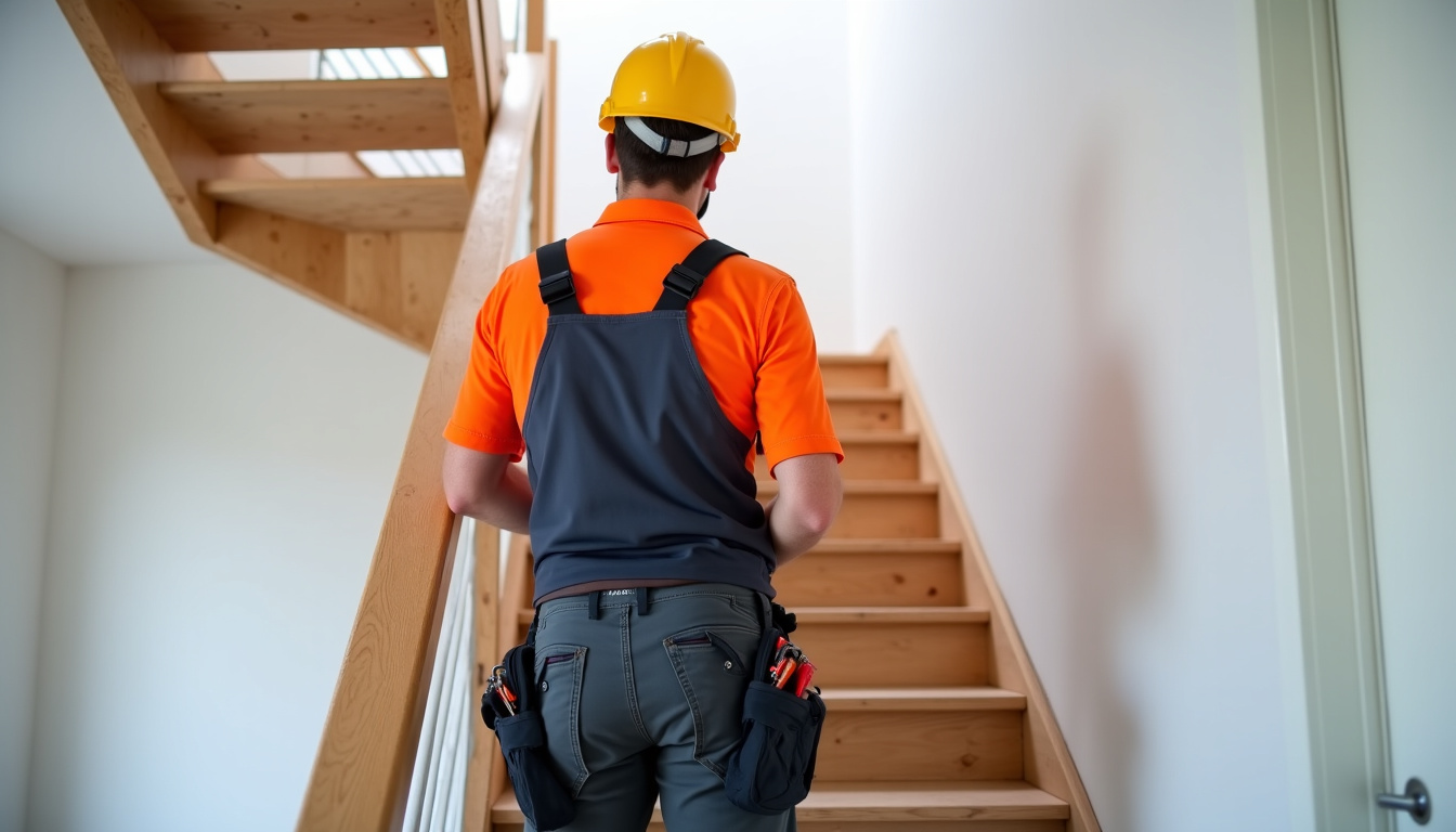 Technicien d’Abrial Accès Étages en train d’installer un monte-escalier dans une maison de Carcassonne