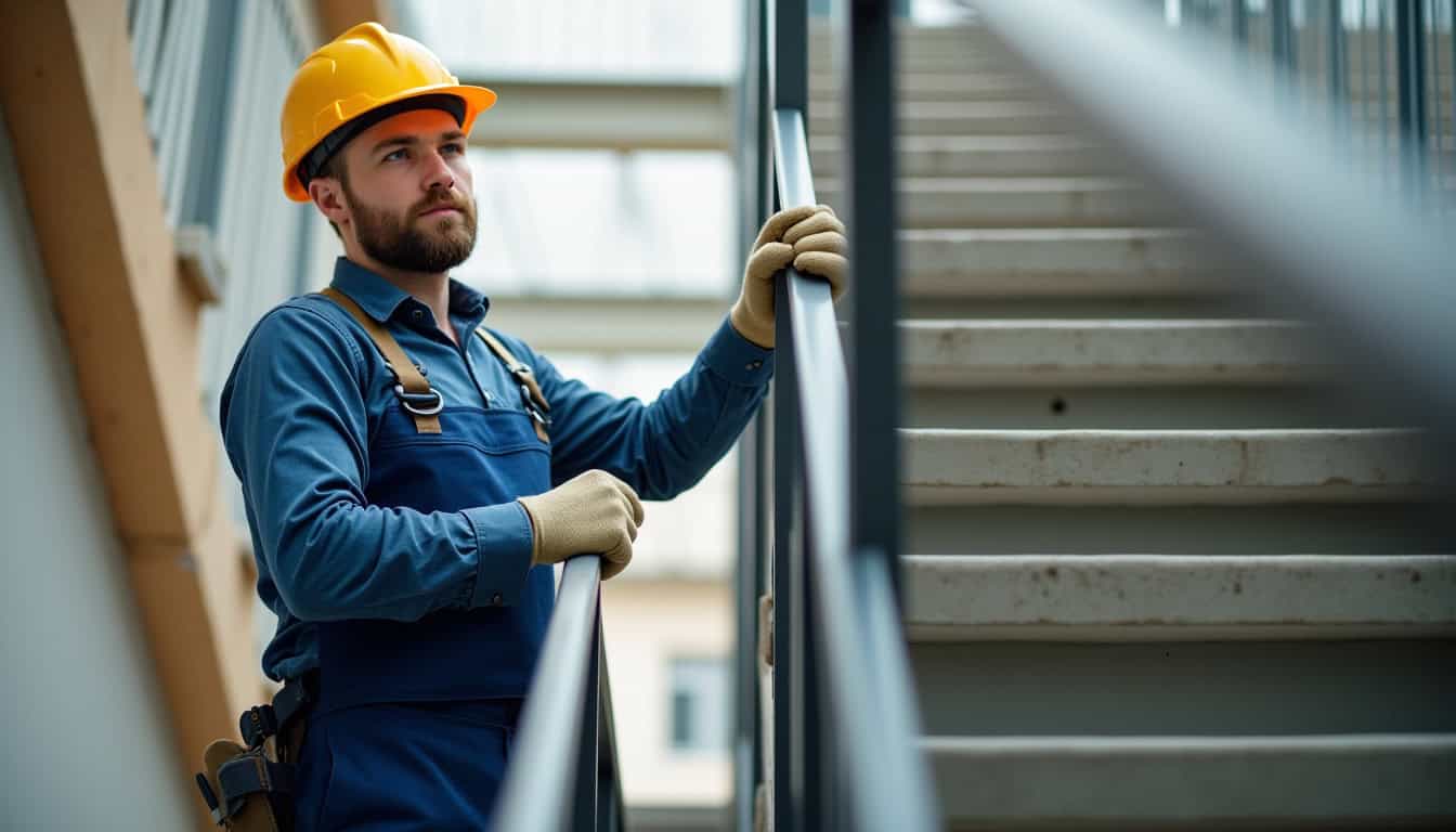 Technicien de Valeon monte escaliers en train de préparer une rampe sur mesure