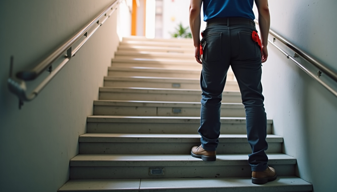 Technicien effectuant un entretien de monte-escalier à Toulon-sur-Allier